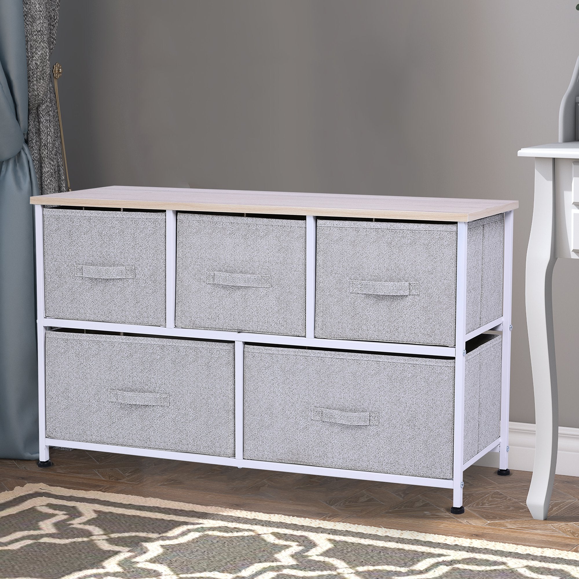 HOMCOM Linen Drawer Cabinet Organizer Storage Dresser Tower with 5