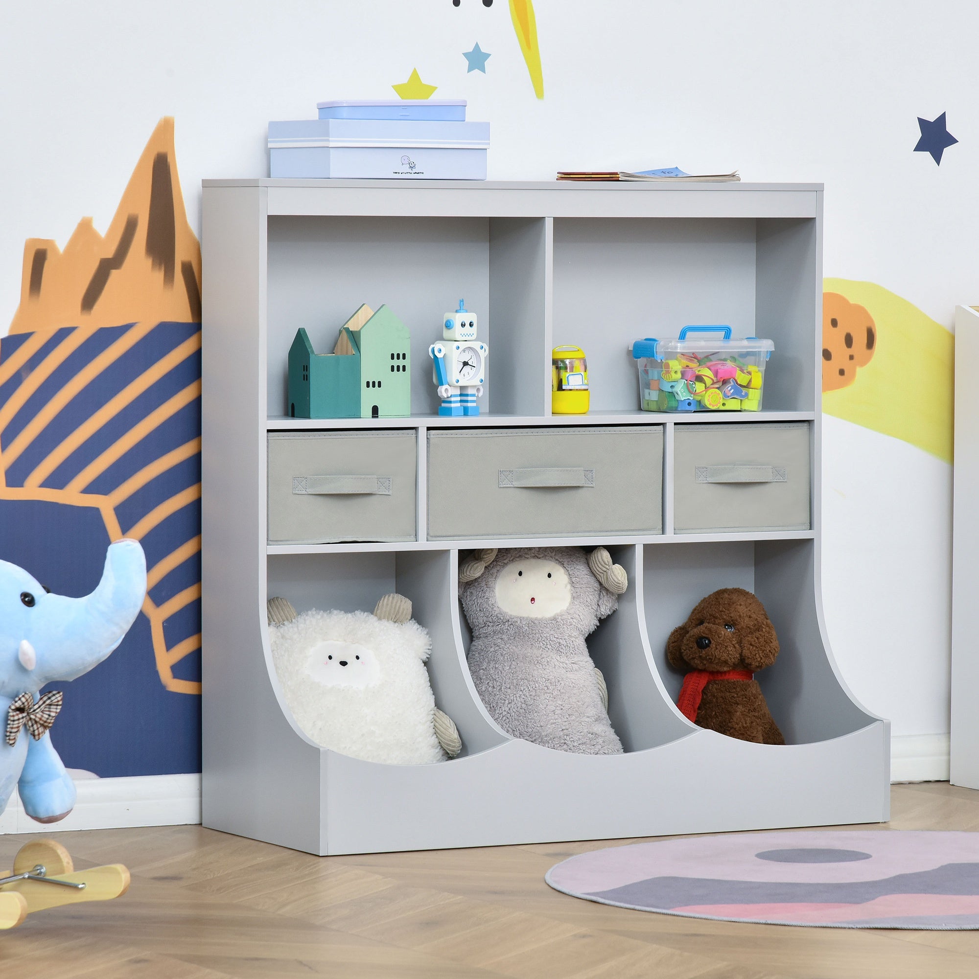 HOMCOM Toy Chest Kids Cabinet Freestanding Storage Organizer Children