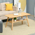 HOMCOM 2 Tier Coffee Table Bamboo Tea Table with Storage Shelf Sleek