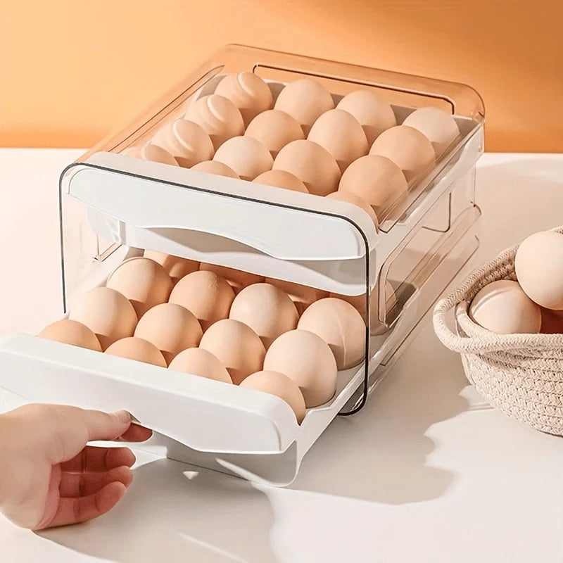 1pc Kitchen Egg Storage Box Refrigerator Fresh Plastic 2-Layer Drawer