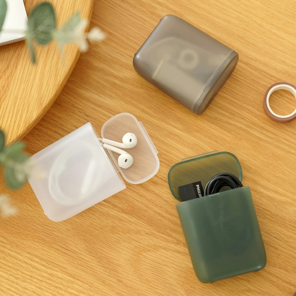1pcs Mobile Data Cable Storage Box Headphone Charger Transparent