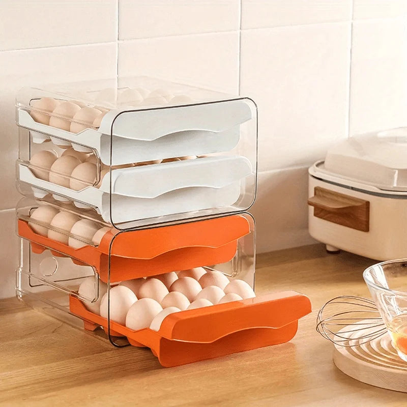1pc Kitchen Egg Storage Box Refrigerator Fresh Plastic 2-Layer Drawer
