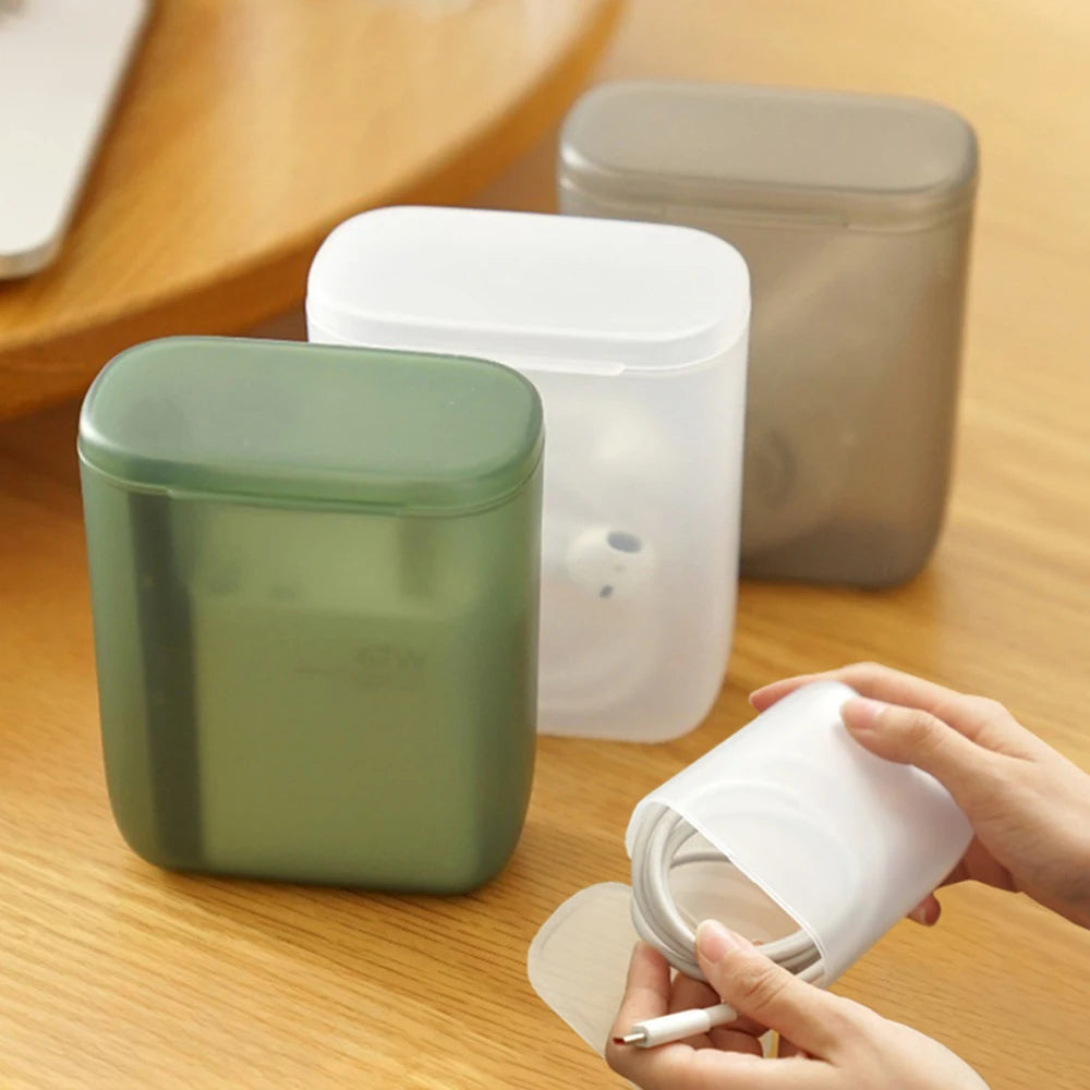 1pcs Mobile Data Cable Storage Box Headphone Charger Transparent
