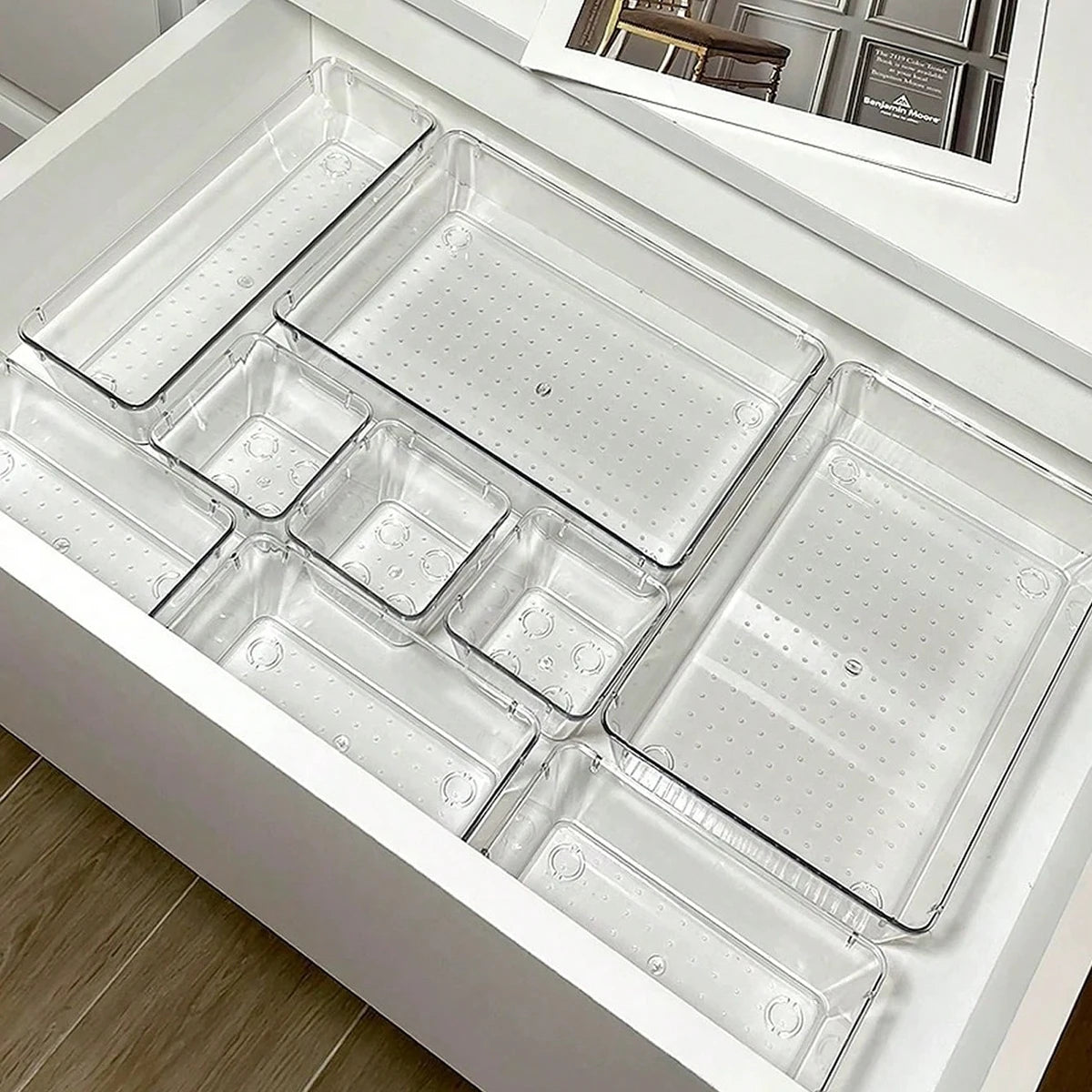7  Desk Drawer Organizers Set Plastic Bathroom Storage Makeup