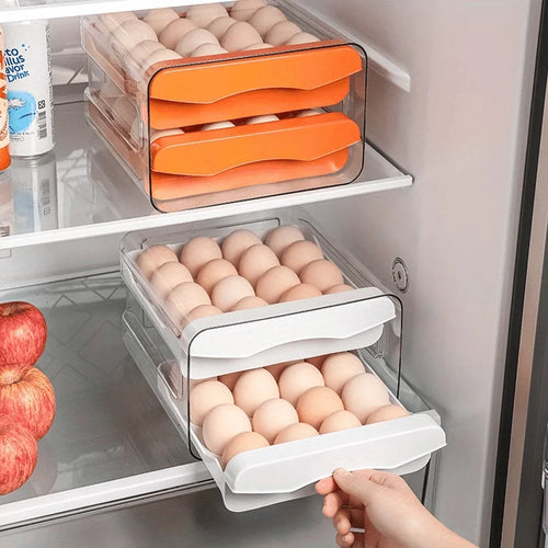 1pc Kitchen Egg Storage Box Refrigerator Fresh Plastic 2-Layer Drawer