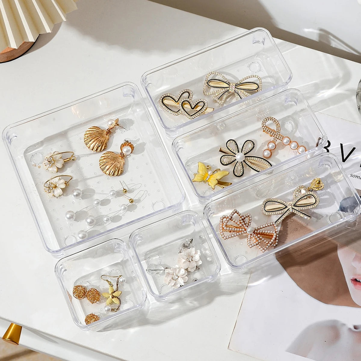 7  Desk Drawer Organizers Set Plastic Bathroom Storage Makeup