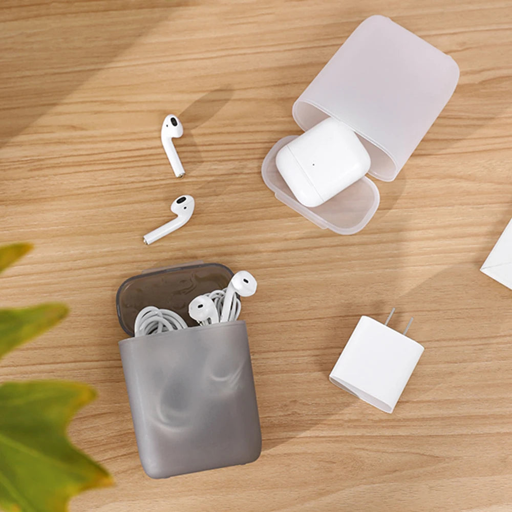 1pcs Mobile Data Cable Storage Box Headphone Charger Transparent