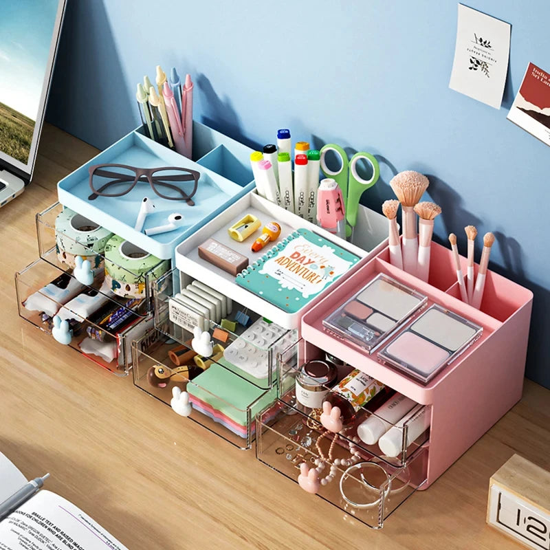 Small Desk Organizer With Drawer, Office Desktop Storage Box, Makeup