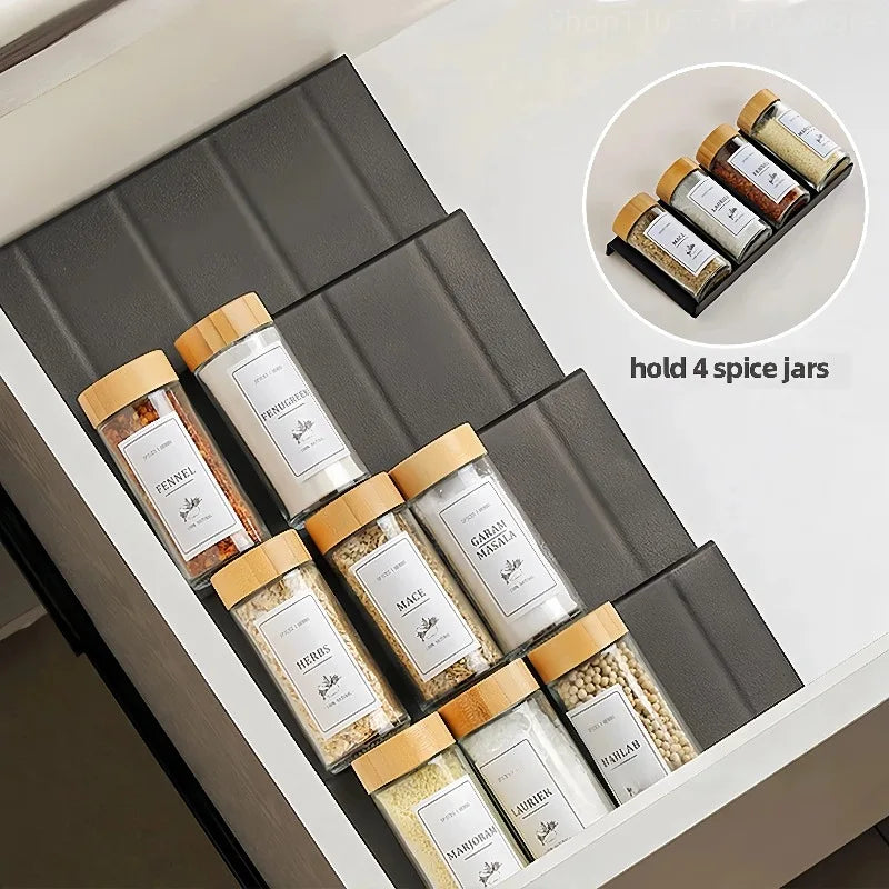 4 Layers Kitchen Spice Drawer Organizer Adjustable Spice Rack for