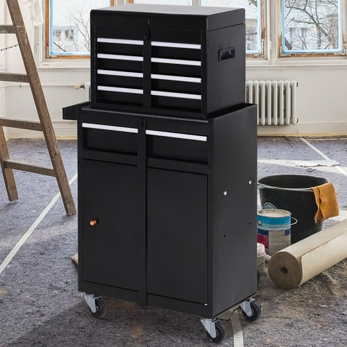 DURHAND 2 in 1 Top Chest Rolling Tool Storage Box Cabinet 4 Drawers