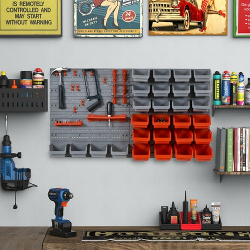 DURHAND 44pcs Wall Mounted Storage Bins Container Rack Organizer for